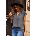 thumbnail image 4 of ABPHQTO Top gris con cuello en V y cordón con volantes en capas para mujer, 4 of 5