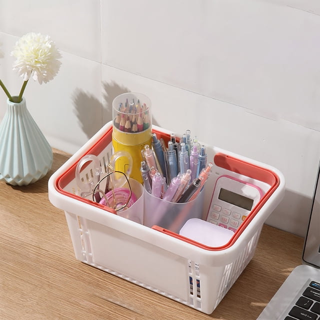 FHBVT Shopping Baskets Plastic Retail Storage Baskets with Folding Handles, Large Capacity for Market Grocery Supplies, Stackable Design for Easy Storage Versatile Baskets Convenience Stores Malls