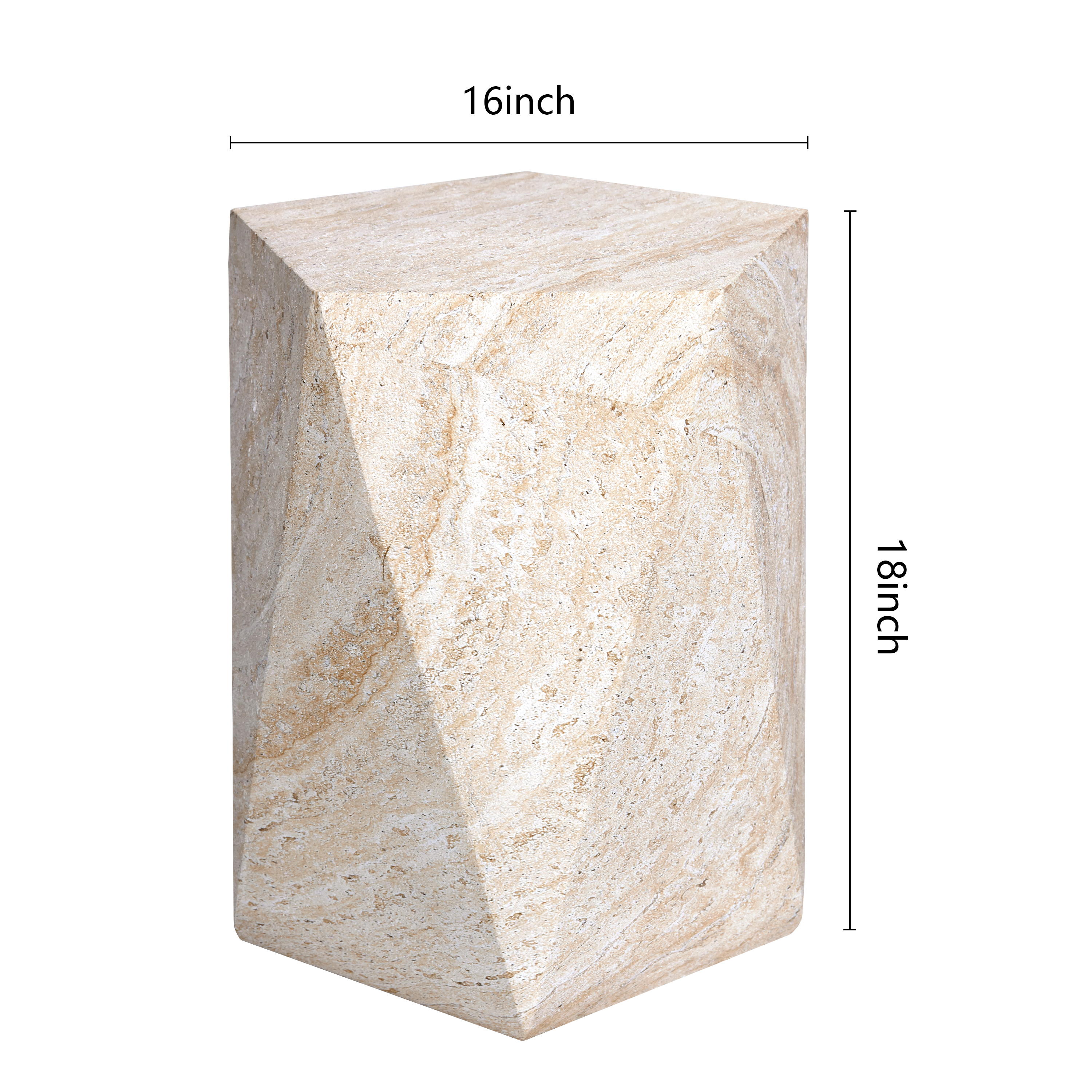 Pentagon Travertine Stone Finish Italian Design MgO Side Accent Table