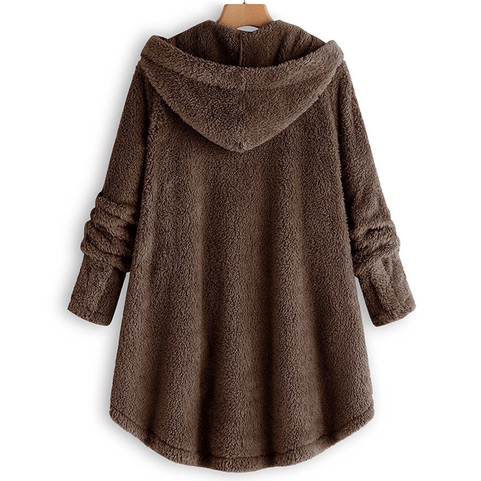 Meichang Winter Jacket for Women Plus Size Fuzzy Fleece Jackets Hooded Long Sleeve Button Up Coat Casual Loose Soft Sherpa Hoodie Jackets Plush Outerwear with Pockets