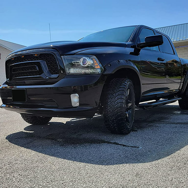 Ikon Motorsports Compatible with 13-18 Dodge Ram 1500 ,2019-2023 Ram 1500  Classic Rebel Style Front Bumper Hood Mesh Grille Gloss Black 2013 2014  2015
