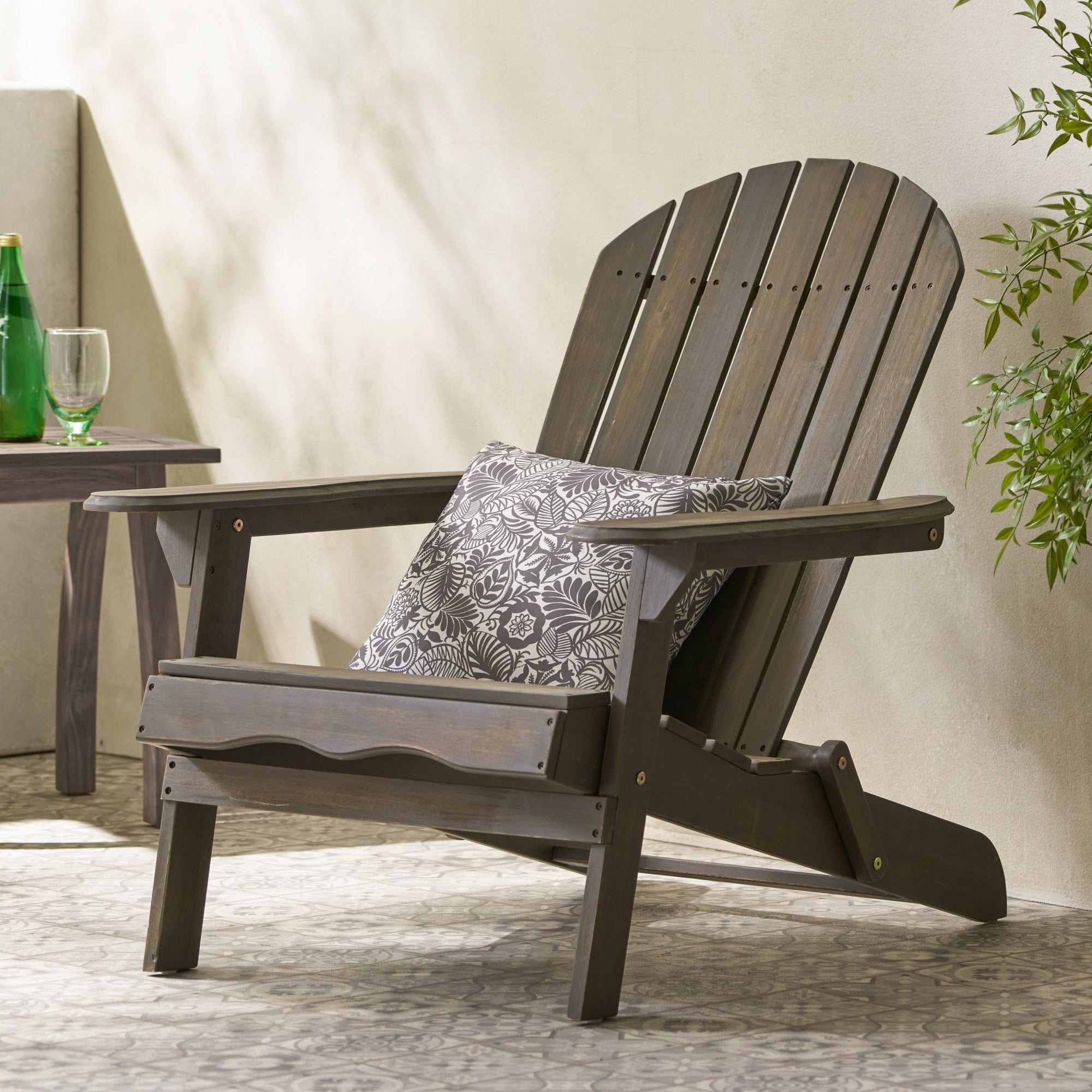 Jopath Folding Adirondack Chair with Slatted Back and Wide Armrests Outdoor Wooden Accent Furniture Lounge Chairs for Patio Garden Gray
