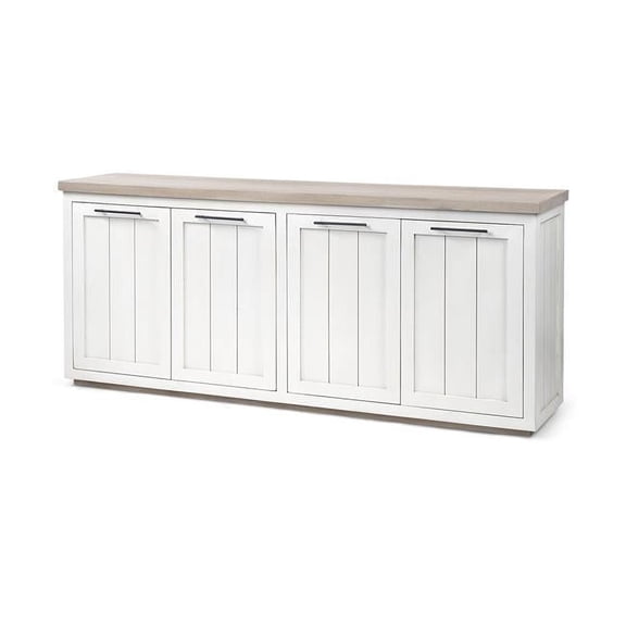 Homeroots 380252 Solid Mango Wood Top & Frame Sideboard with 4 Cabinet Doors, White & Brown