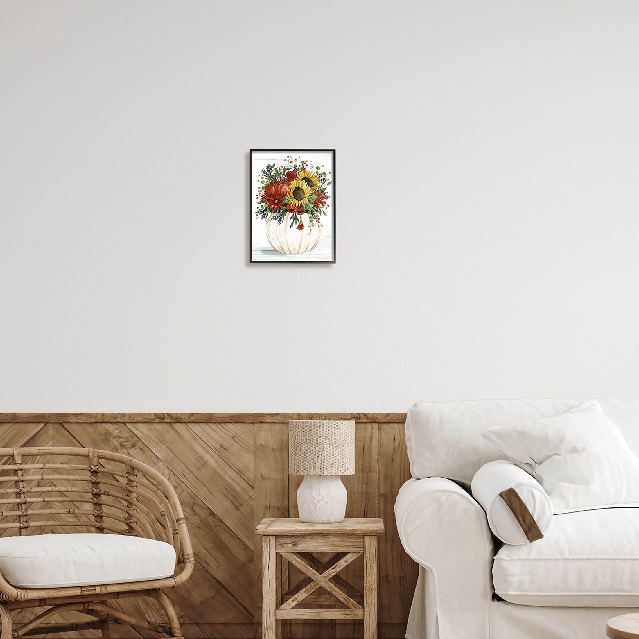 Country Sunflower Pumpkin Bouquet Botanical & Floral Graphic Art Black Framed Art Print Wall Art