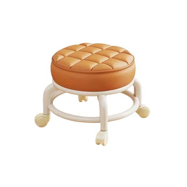 Orange Swivel Wheel Stool Home Plastic Casters Low Stool Living Room Movable Seat For Shoe Changing Craft Work Pet Resting