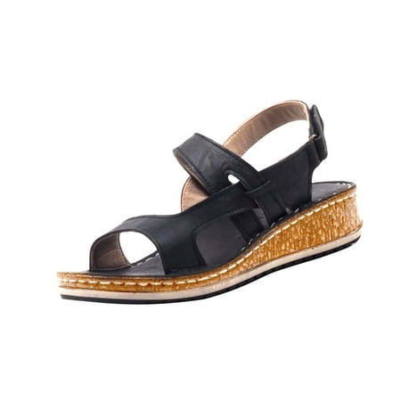 

Inkach Summer Flat Wedge Heel Casual Buckle Solid Color Fish Mouth Female Sandals