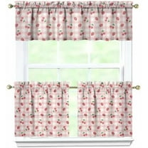 Strawberry Kitchen Curtains Valances and Tiers Set for Windows,Cute Bathroom Window Curtain Valance 3 Piece Sets,Kitchen Decor for Living Room,54''''x 24''''