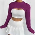 thumbnail image 4 of ShomPort Women Crochet Knit Crop Sweater Cover up Shrug Long Sleeve Crew Neck Casual Loose Cropped Smock Tops, 4 of 4