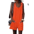 thumbnail image 3 of Combinaison Ample d'Été pour Femme à Col Rond Sans Manches, Décontractée, Couleur Unie, Poches avant, Barboteuse, Plage, Marche, Orange, G, 3 of 5