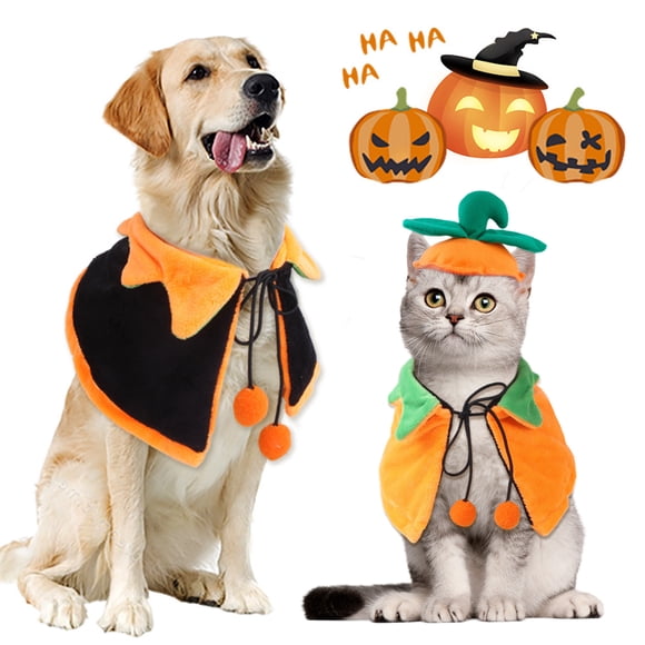 Bzdzmqm Aubaines du Jour Liquidation Prime Halloween Cape à Capuche Citrouille Orange Double Face pour Animal de Compagnie, Orange