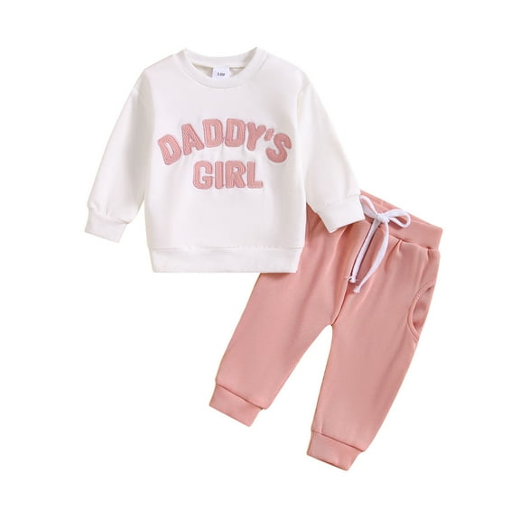 LUOGENLI Girl Summer Outfits Size 6X-7 4th of July Toddler Girls Long Sleeve Letter Embroider T Shirt Pullover Tops Pants Outfits 4th of July Outfits Girls 3-6 Months