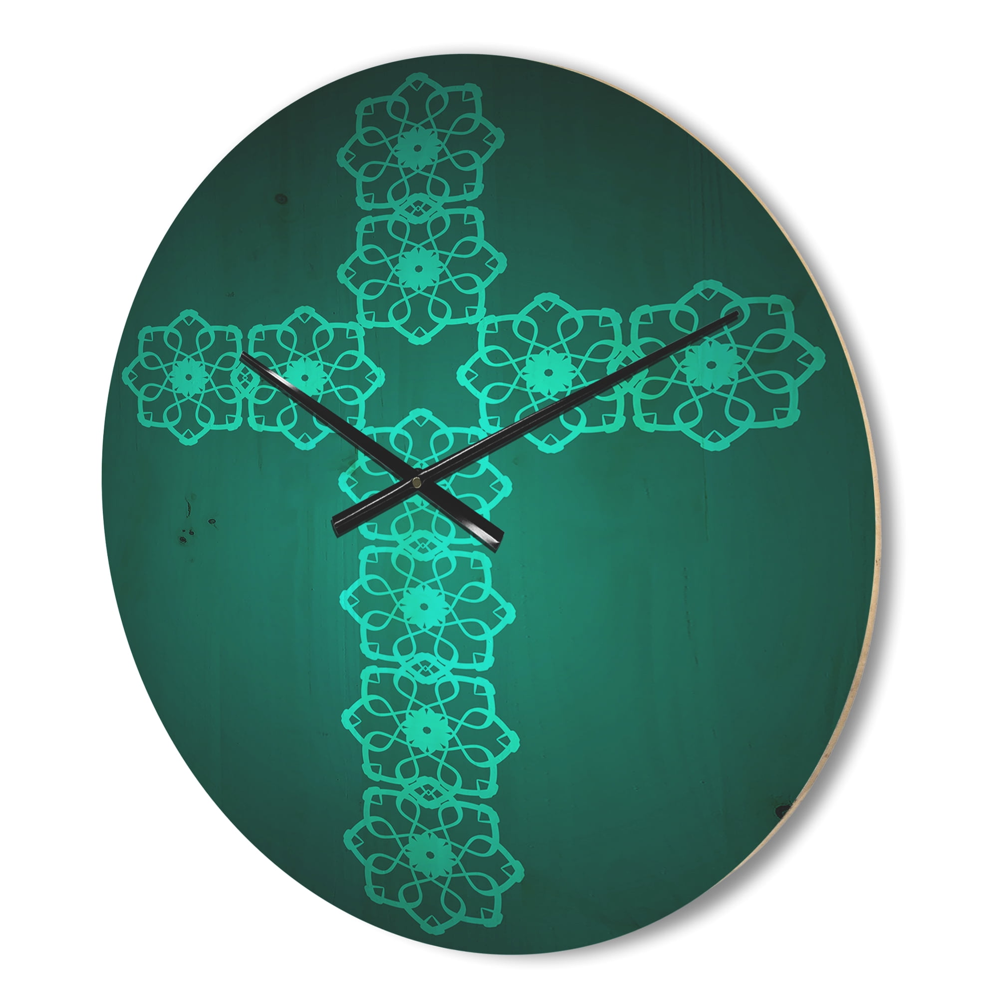 Designart 'Turquoise Pattern Holy Cross ' Modern Wood Wall Clock