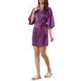 thumbnail image 2 of INSPIRE CHIC Women's Silk Robes 3/4 Sleeves Tie Waist Floral Satin Pajamas M Purple, 2 of 6
