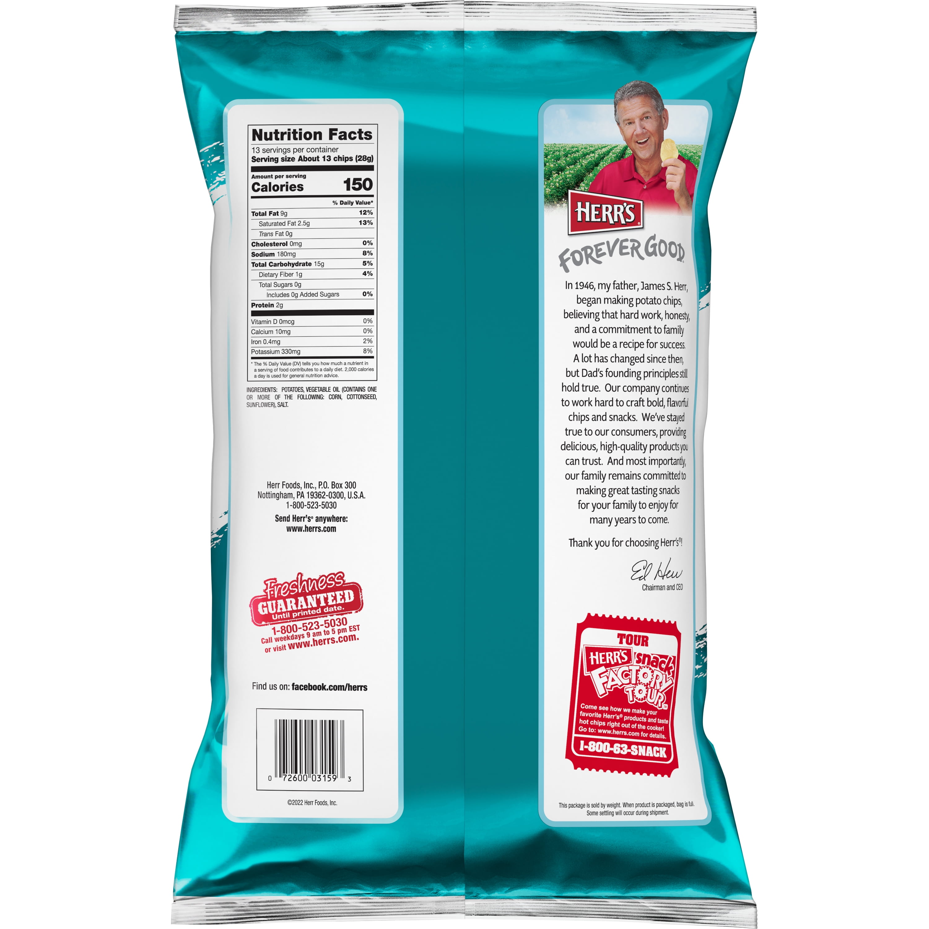 Herr's Crisp 'N Tasty Regular Potato Chips 13oz Party Size