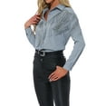 thumbnail image 5 of INSPIRE CHIC Women's Fringe Shirts Long Sleeve Button Down Chic Western Cowgirl Tops M Grey Blue, 5 of 7