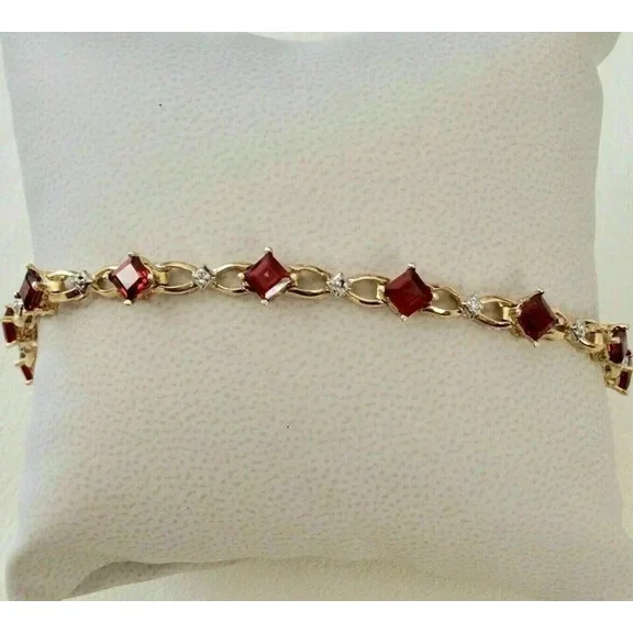 3.50 CT Lab Created Garnet Women's Tennis Bracelet 14K Yellow Gold Plated 8”