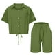 thumbnail image 4 of Vestidos Casuales Para Mujer, Blusas De Mujer De Moda Conjunto de blusa y pantalones cortos de lino para mujer, con solapa, manga corta y botones sueltos, para verano, 4 of 7