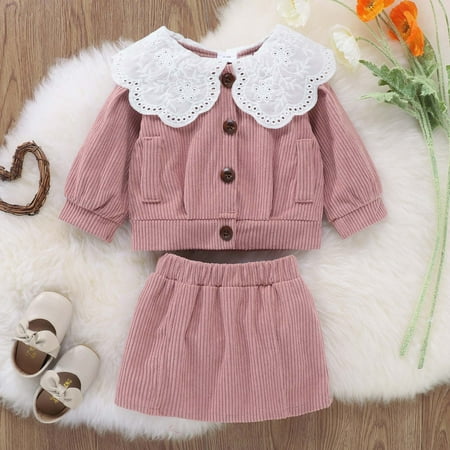 

Binmer Toddler Baby Girls Long-Sleeved Sweet Lace Woolen Blouse And Corduroy Skirt Suit