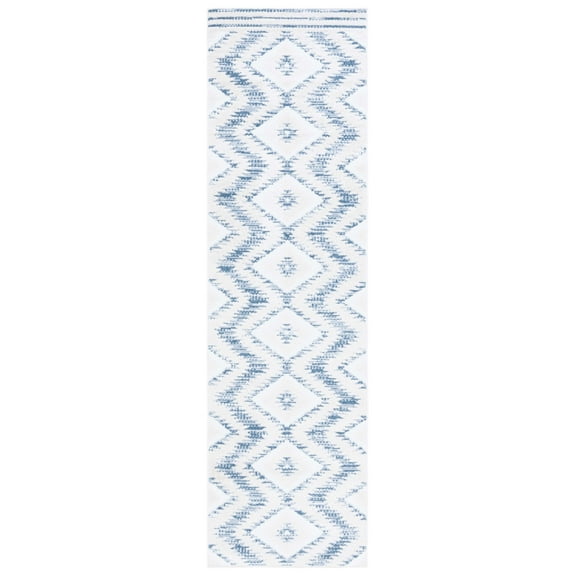 SAFAVIEH Alamo Stamen Geometric Runner Rug, Ivory/Blue, 2'2" x 8'