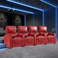 thumbnail image 2 of Weilianda Astronaut Zero Gravity Home Theater Seating Top Grain Leather Recliner Sofa Power Headrest Footrest with Carbon Fiber Tray Table, Tablet Stand, Cup Holders Row of 2 Loveseat Red, 2 of 5