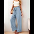 thumbnail image 4 of Pantalones Anchos para Mujer con Bolsillos, Cintura Alta, Nudo Ajustable, Holgados, Informales, para Trabajo y Negocios. Azul S, 4 of 6