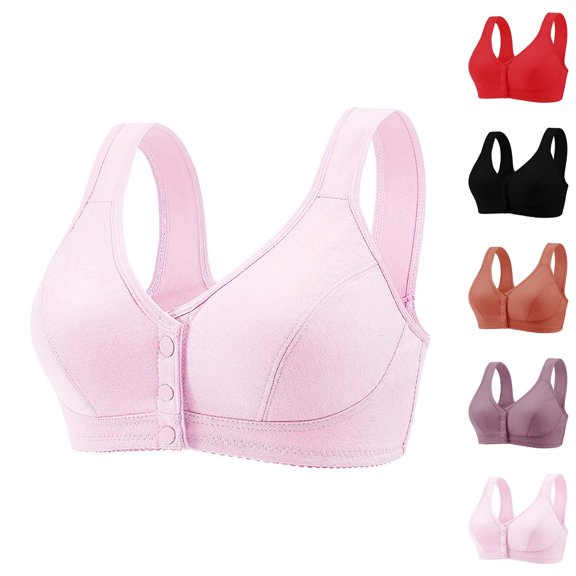 Gymayou Women Plus Size Front Snap Wireless Bra Thin Cotton Beauty Back Wide Vest Straps For Elderly Mature Ladies Black 36
