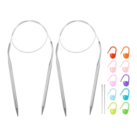 Uxcell 2pcs Knitting Needles Size US 10(6mm) Circular Needle 24 Inch(60cm) Round Metal Stainless Steel Needle with Needle for Handmade Projects DIY Knitting