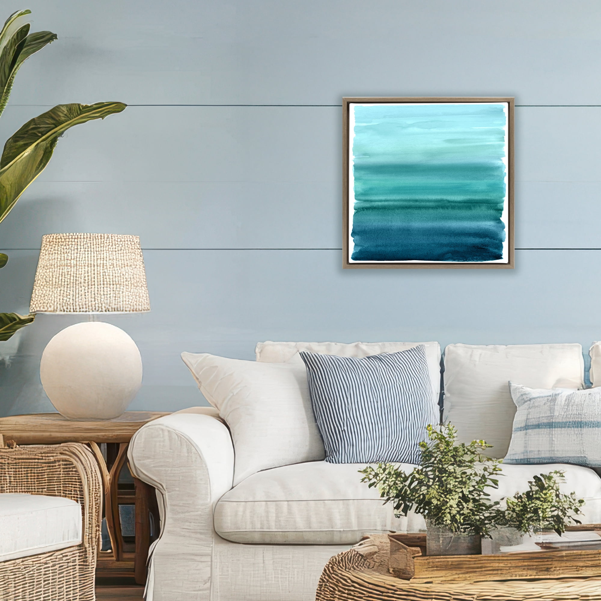 Stupell Industries Aqua Ombre Gradient Brown Framed Floater Canvas Wall Art, design by Allie Corbin