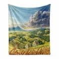 thumbnail image 1 of Country Soft Flannel Fleece Throw Blanket, Summer Rural Landscape with Wheat and Small Country Houses in Valley Art, Cozy Plush for Indoor and Outdoor Use, 50" x 60", Green White Blue, by Ambesonne, 1 of 6