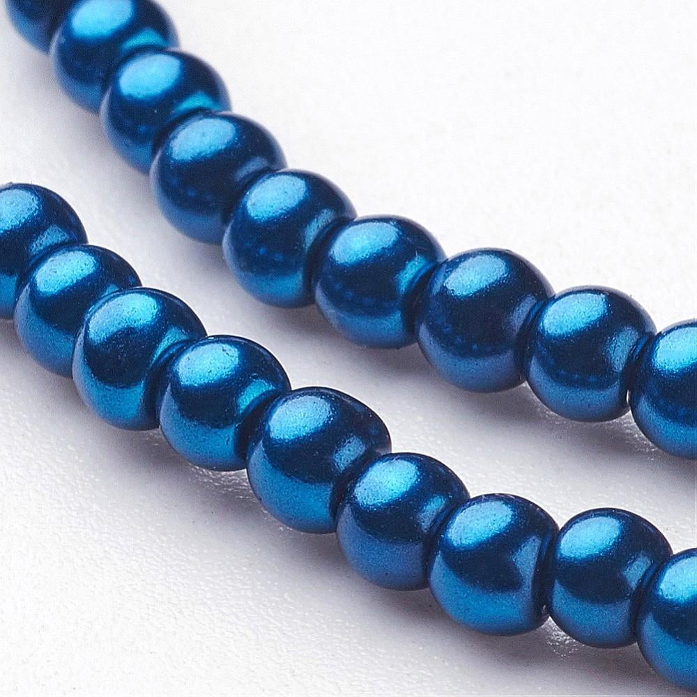 Glass Pearl Beads Strands Pearlized Round Steel Blue 3~4mm Hole: 1mm 190~200200pcs/strand 25.59 inch(65cm)