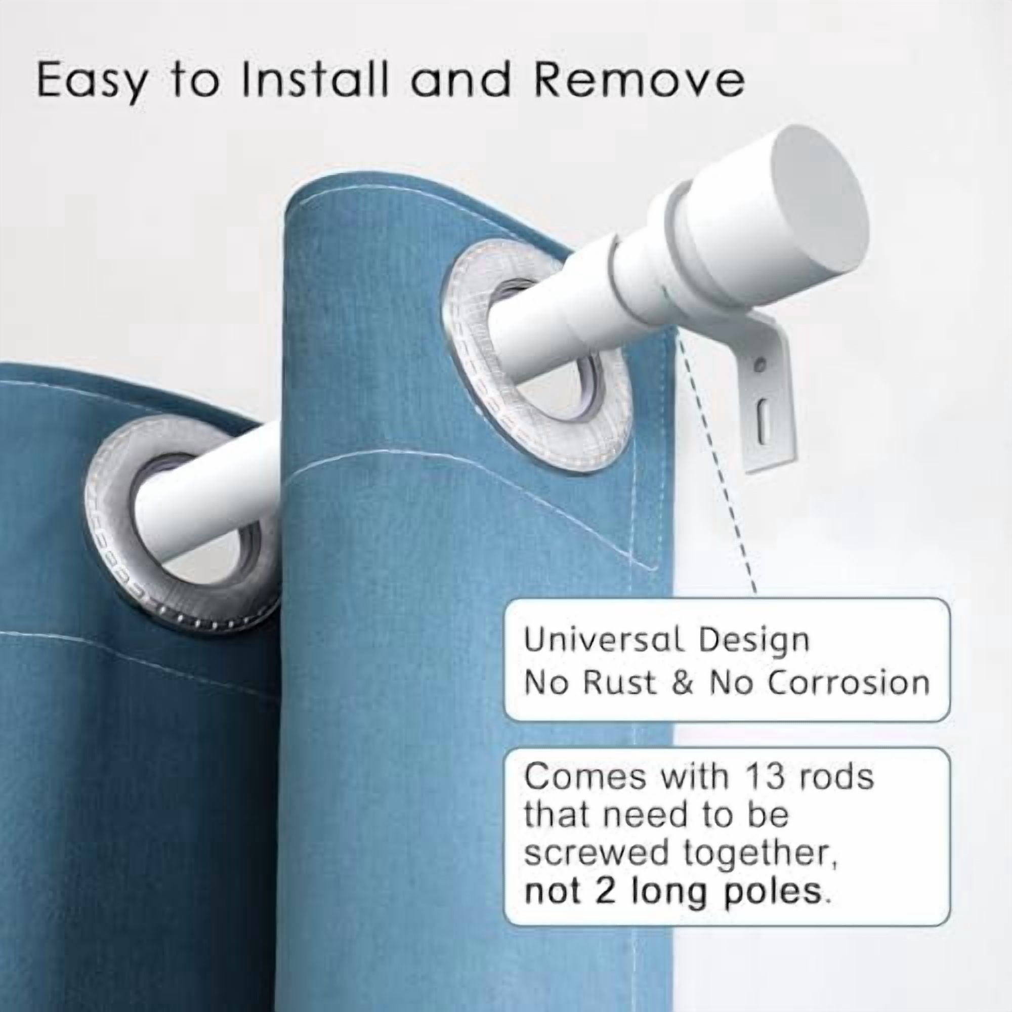 Curtain Rods for Windows 16 to 200 Inches Adjustable Length 1 Inch Diameter Window Curtain Rod with Aluminium End Cap, White