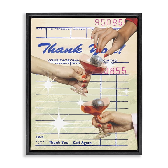 Stupell Industries Drink Cheers Restaurant Check Food & Beverage Painting Black Floater Framed Canvas Art Print Wall Art, 17 x 21