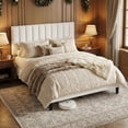 thumbnail image 3 of Queen Size Bed Frame, Velvet Upholstered Platform Bed with Adjustable Vertical Channel Tufted Headboard, No Box Spring Needed, Easy Assembly, White, 3 of 8