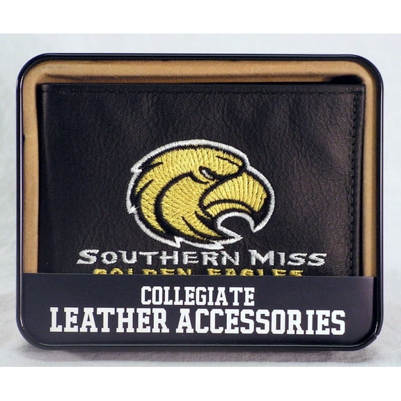 Southern Mississippi Embroidered Black Leather Bi-fold Wallet