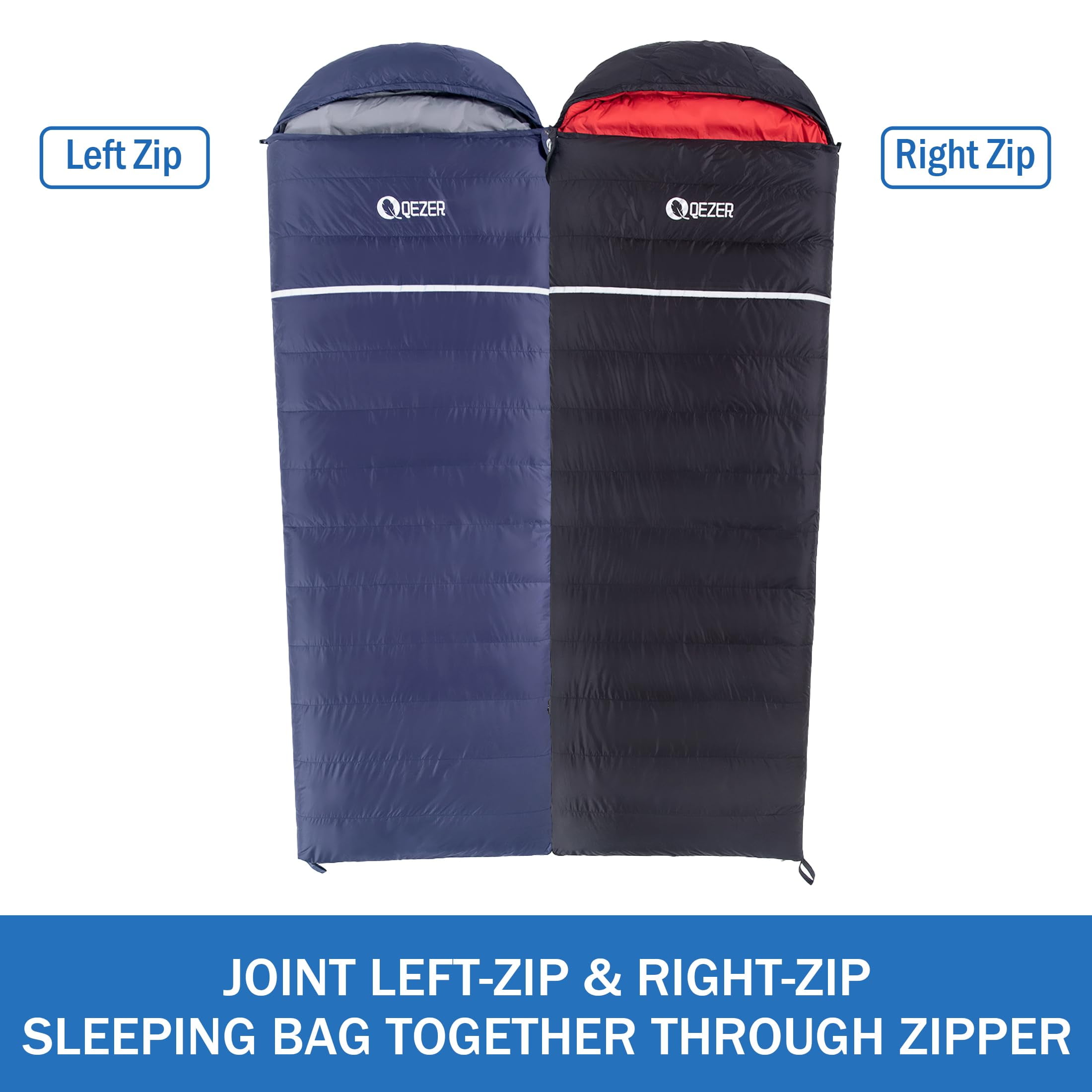 QEZER 0°F Extreme Cold Weather Sleeping Bag, Lightweight Down for Adults & Teens, for Camping, Hiking, Hunting with Compression Sack