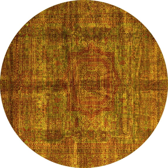 Ahgly Company Indoor Round Oriental Yellow Modern Area Rugs, 7' Round