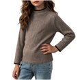 thumbnail image 2 of Girls Half Turtleneck Long‑Sleeve Ribbed Knit Tops, Slim Stretchy Contrast Trim Basic Layering Pullover for Cool Season Daily Wear | CSEONE, 2 of 6