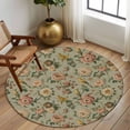 thumbnail image 2 of Round Area Rug 7 Ft, Vintage Spring Floral Washable Non-Slip Circle Carpet for Living Room/Bedroom, Farmhouse Flowers Green Vintage Low-Profile Large Runner Mat Collection Rugs for Indoor, 2 of 8