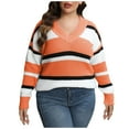thumbnail image 2 of LEBONYARD Fall Sweaters Sales Clearance!Womens V-neck Pullover Large Size and Winter Contrasting Color Patchwork Fashionable Sweater V-neck Sweater Orange L, 2 of 4