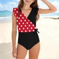thumbnail image 2 of yoeyez Toddler Kids Swimsuit Girl Cute Ruffle Strap Bathing Suit Polka Dots One Piece Swimsuits Color Block Padded Tummy Control Swimwear 7-16Y, 2 of 7