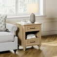 thumbnail image 3 of Nightstand with Charging Station, Farmhouse End Table with 2 Drawers & Open Cubby for Bedroom, Living Room, Light Rustic Oak, 3 of 6