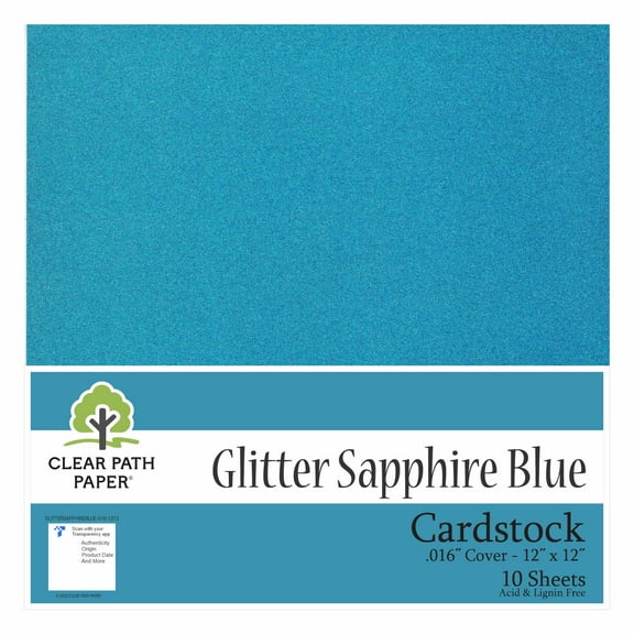 Glitter Sapphire Blue Cardstock - 12 x 12 inch - .016" Thick - 10 Sheets - Clear Path Paper