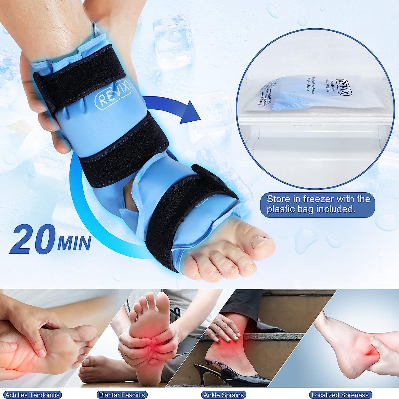 REVIX Ankle Ice Pack for Achilles Tendonitis Plantar Fasciitis & Sprain