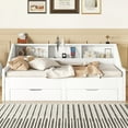 thumbnail image 4 of Harper & Bright Designs Extendable Daybed Twin to King Size with Storage Bookcases, Two Drawers and Charging Design, Modern Wood Day Bed Frame with Pop-up Trundle, White, 4 of 11