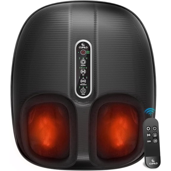 CuPiLo Foot Massager Machine with Heat & Remote Control, Shiatsu Deep Kneading Foot Massager for Plantar Fasciitis, Tired Muscles, Neuropathy, Blood Circulation, Size up to 13''