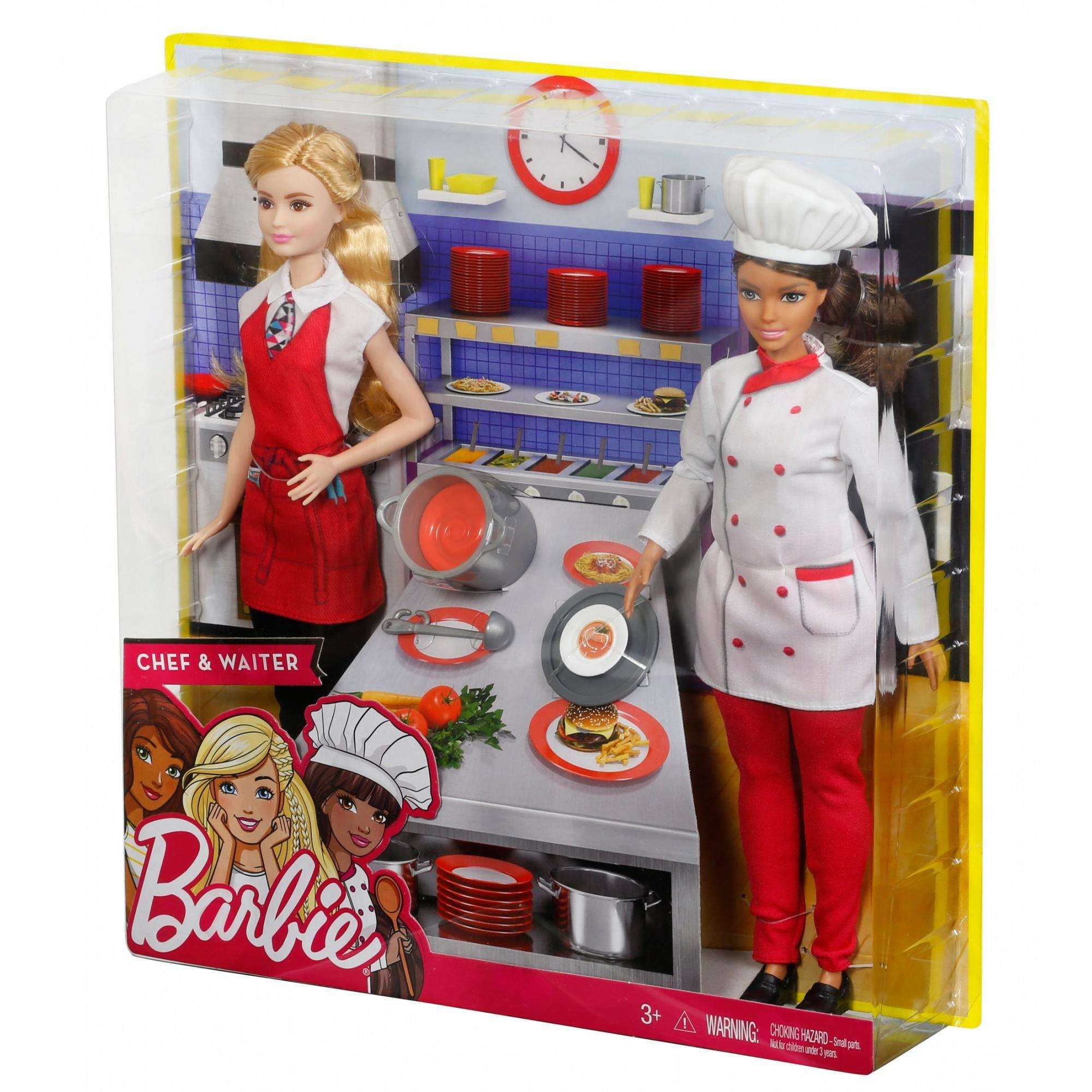 You Can Be Anything Barbie Chef Waiter Doll AA cook pot FCP66 Mattel NEW 