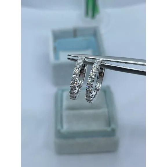 1.40Ct Round Moissanite Women's Huggie Hoop Earrings 14K White Gold Plated