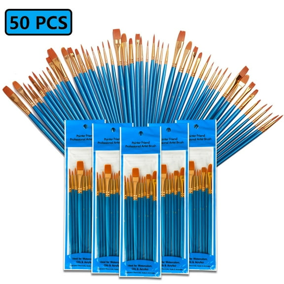 Acrylic Paint Brush Set, EEEkit 50 Pcs Professional Art Painting Brushes for Oil Watercolor, Detailing, Rock Painting