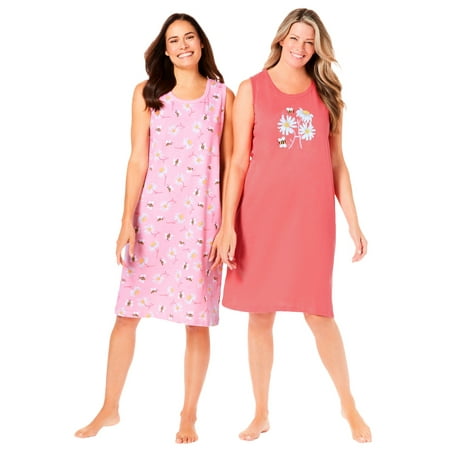 

Dreams & Co. Women s Plus Size 2-Pack Sleeveless Sleepshirt Nightgown