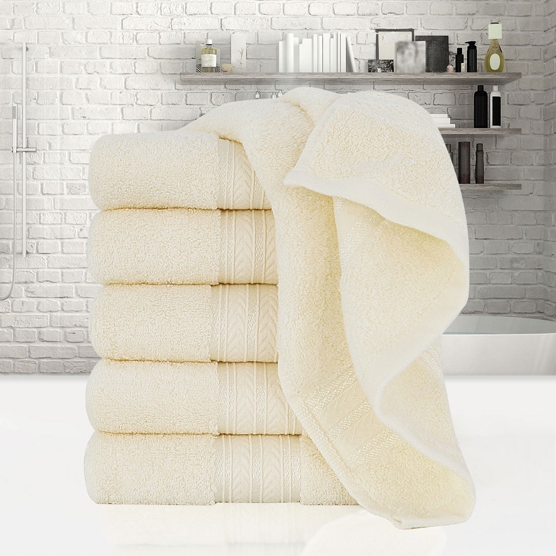 PiccoCasa 6PCS Cotton Soft Hand Towels Set for Bathroom 13" x 29" Beige